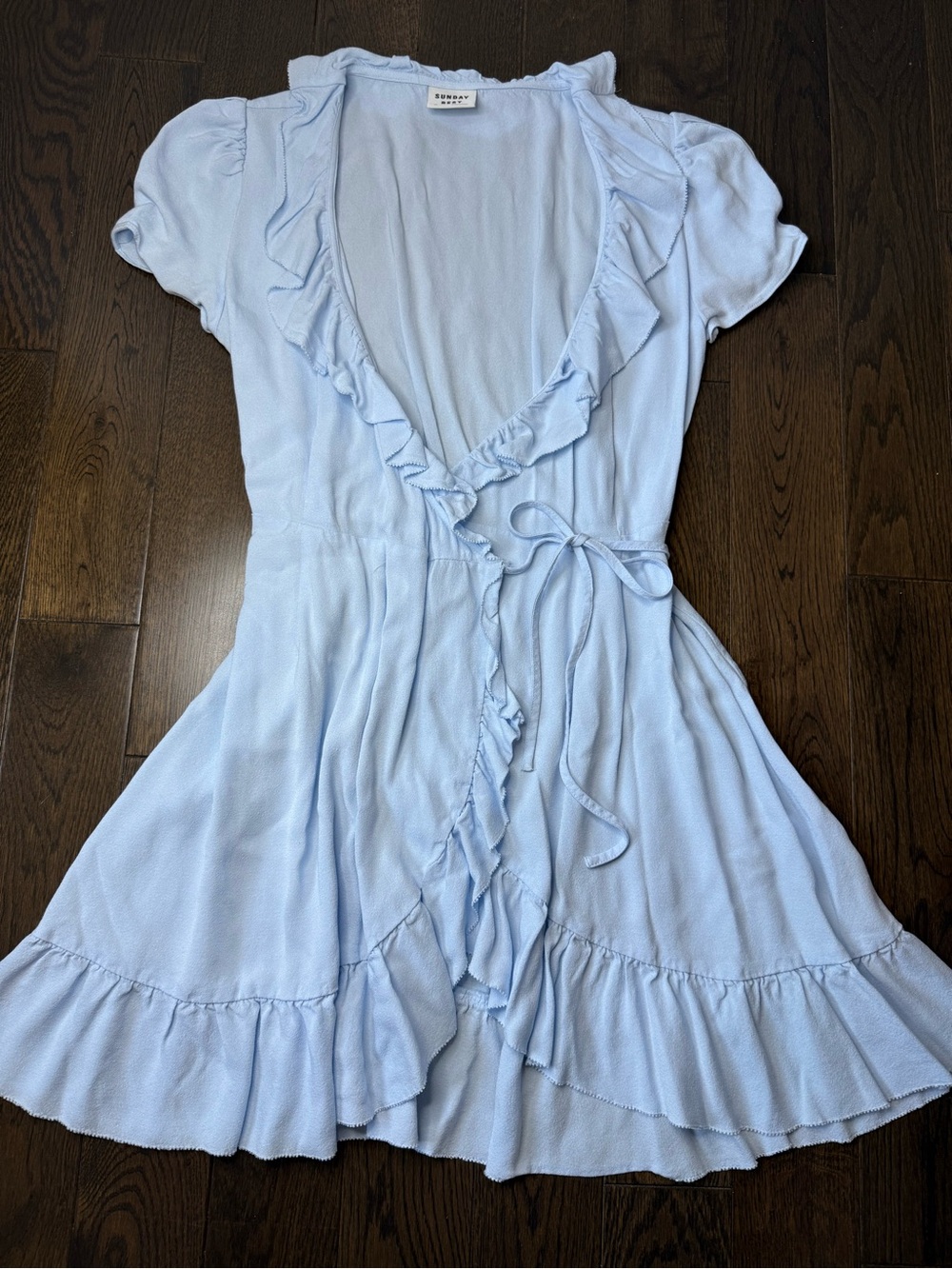 Sunday Best Light Blue Ruffle Wrap Dress